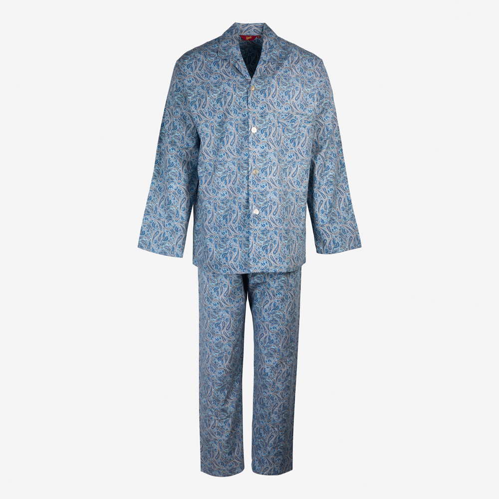 Somax Mens Blue Paisley Pyjamas 100% Cotton 